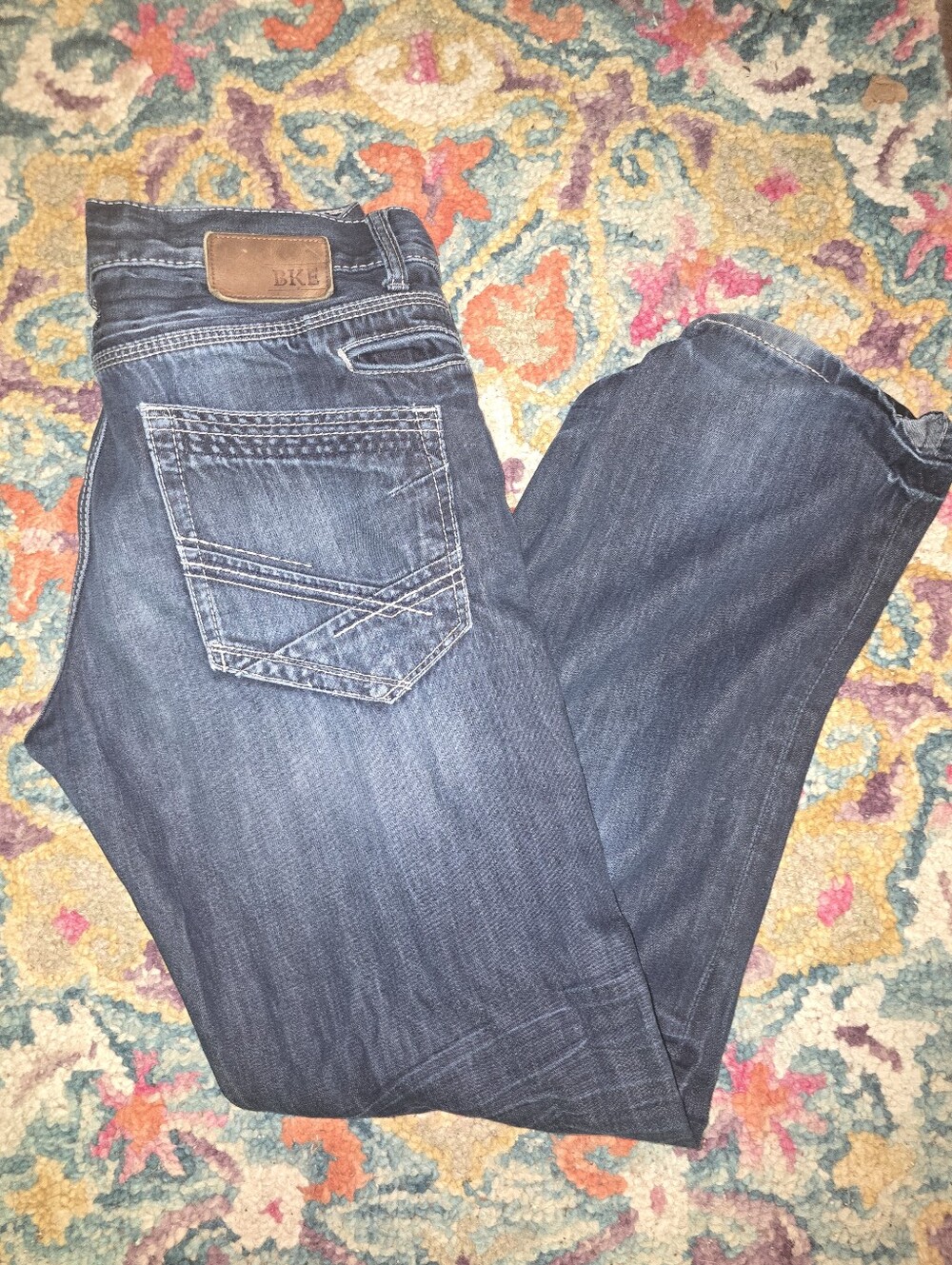 BKE Men's Dark Wash Boot Cut Jeans - Navy